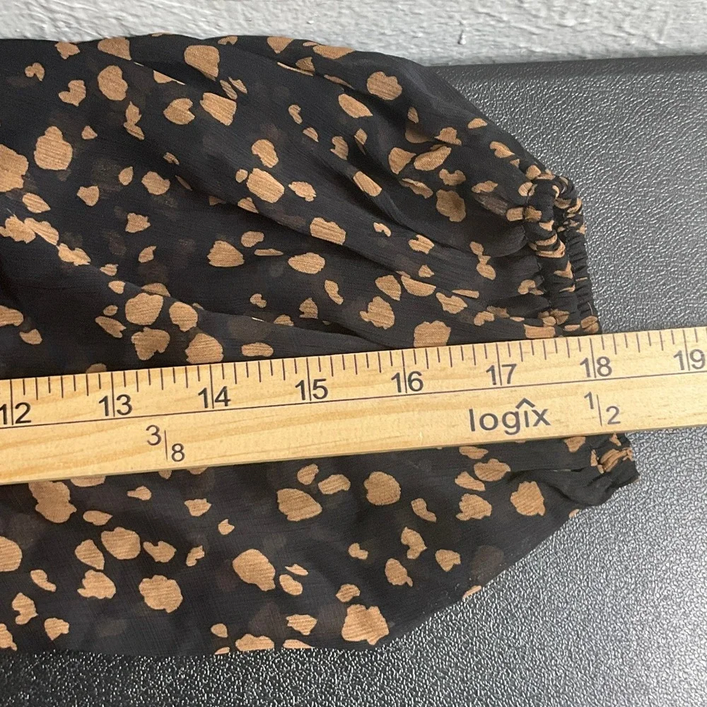 All in Favor Dress Black Tan‎ Patterned Babydoll Cinched Open Back Sz M Party